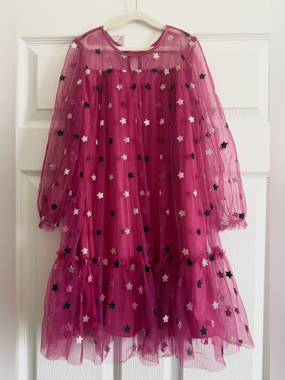 Us Angels Magenta Star Appliqué Tulle Dress